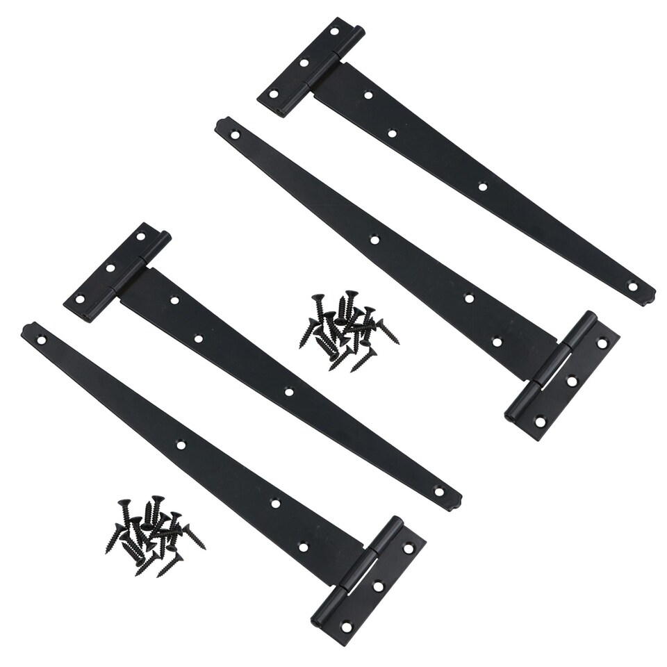 image 1 of 10in / 250mm Heavy Duty T Tee Hinges For Shed + Garden Gates Black Finish 4pc