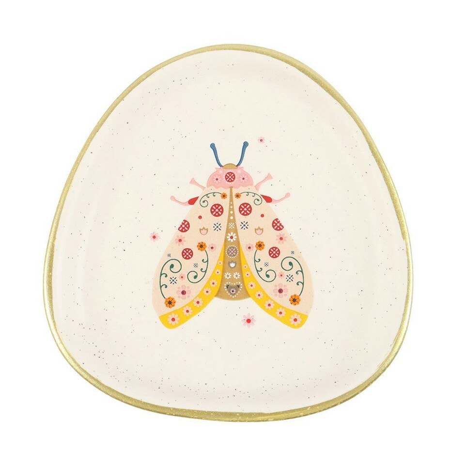 image 1 of Ceramic Floral Moth Jewellery Trinket Dish