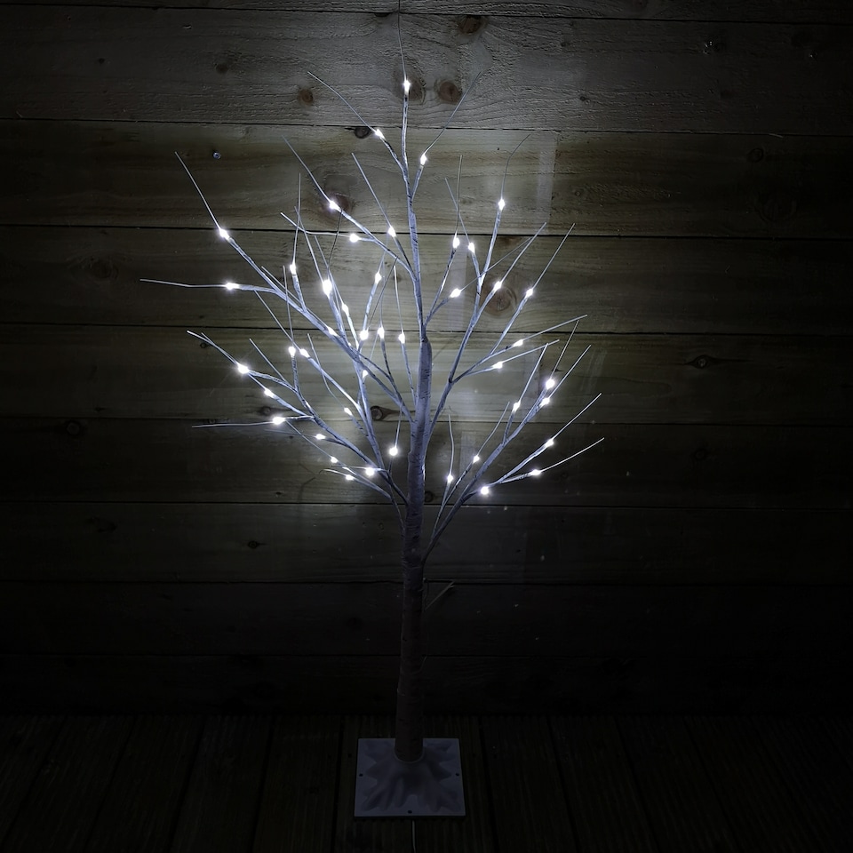 image 1 of 1.2m (4ft) Indoor Outdoor Christmas Lit Birch Tree with 48 Ice White LEDs