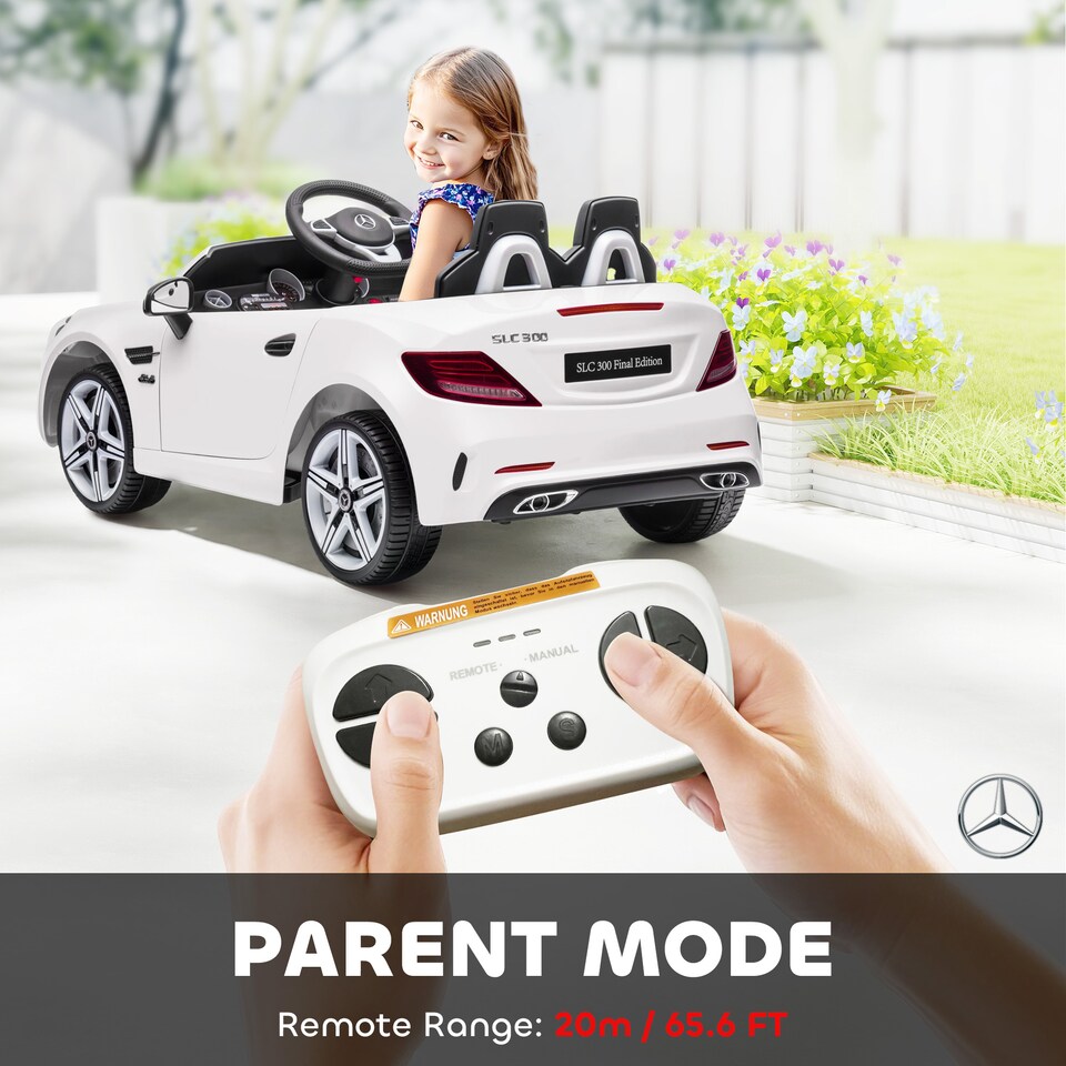 image 1 of AIYAPLAY Benz SLC 300 Licensed 12V Electric Car for Kids, Kids' Electric Ride on with Parental Remote, Music Lights, Suspension Wheels for 3-6 Years, White