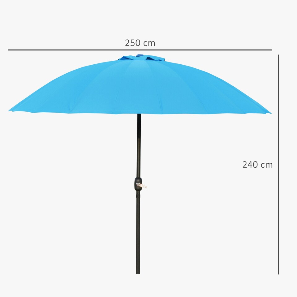 image 1 of Outsunny 2.5m Round Curved Adjustable Parasol Sun Umbrella Metal Pole Blue