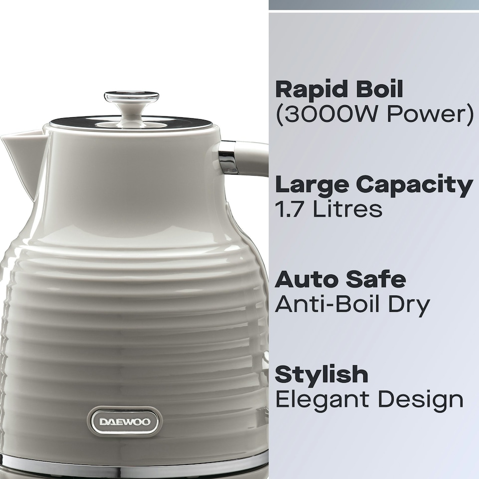 image 1 of Daewoo Sienna 1.7L Rapid-Boil Jug & 4-Slice Matching Kettle & Toaster Set | Cream | 4-slice