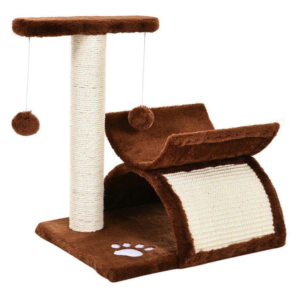image 1 of PawHut Cat Tree Tower, Rotatable Top Bar, Sisal Post, Tunnel, Balls, Brown