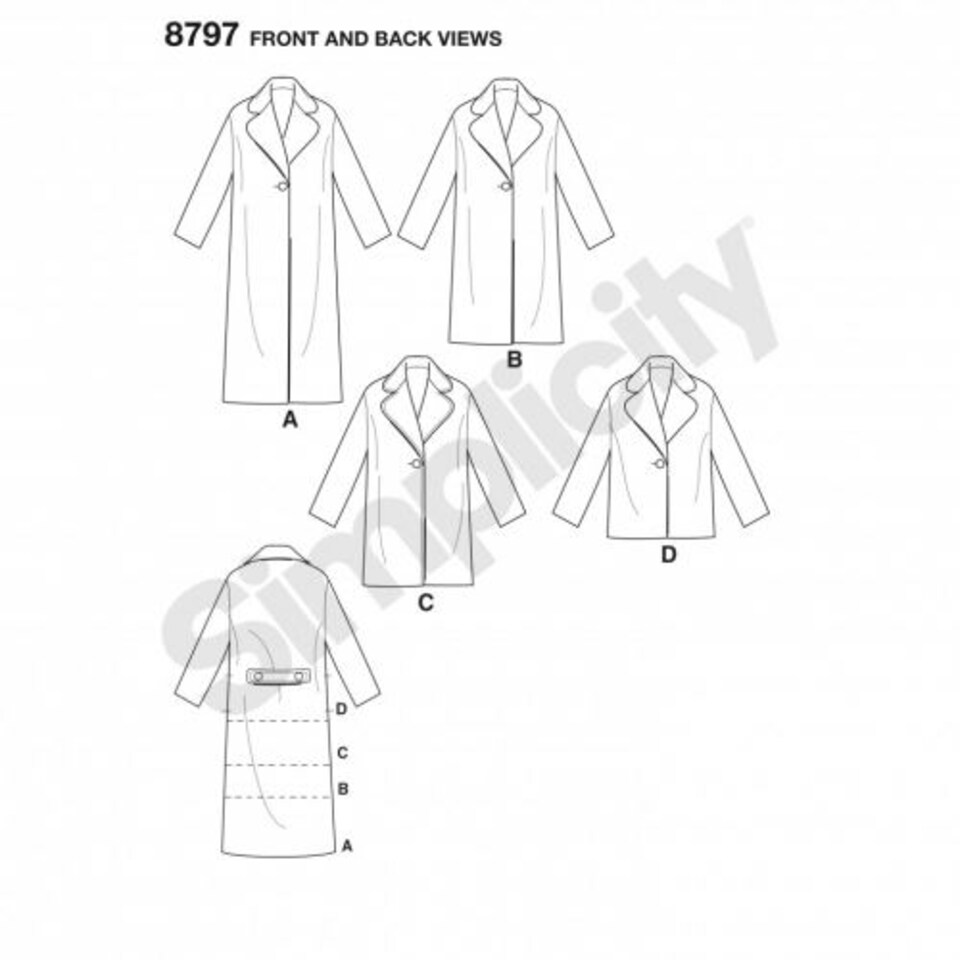image 1 of Simplicity 8797 Paper Sewing Pattern – Women’s Coat, Size A (XS–S–M–L–XL), Intermediate