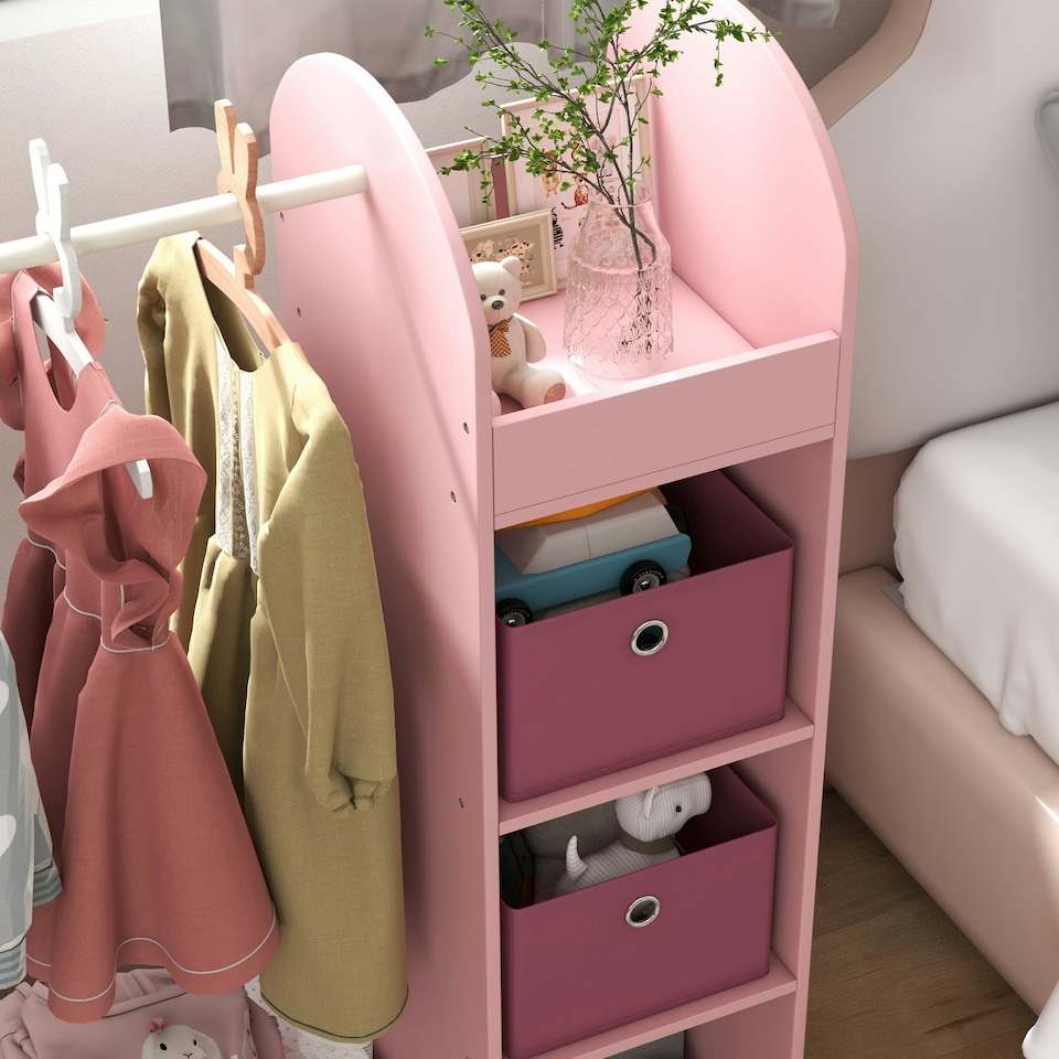 image 1 of AIYAPLAY Kids Clothes Rail with Storage Shelf, Boxes, Mirror, White