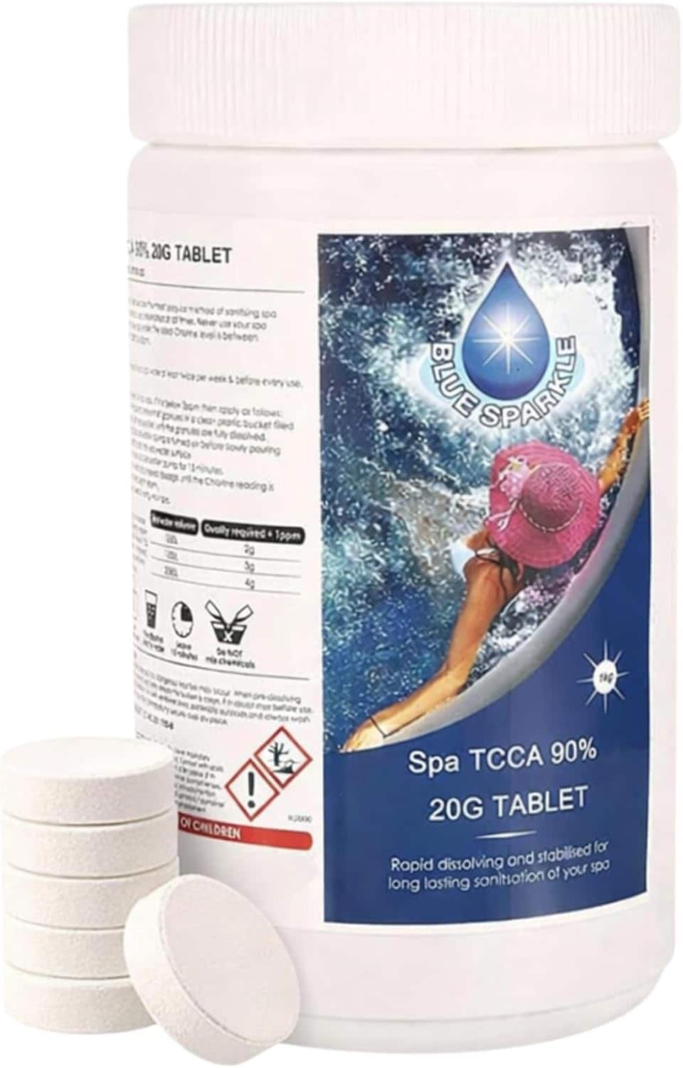 1 Kg Stabilised Chlorine Tablets 50 x 20g Slow Release Dispenser Tablets for Hot Tubs, Swimming Pools and Spas