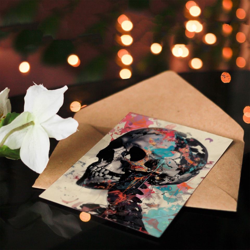 image 1 of Ai Kills Art Skeleton Paint Splatter Conceptual Birthday Card