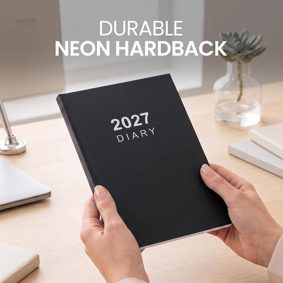 image 1 of 2027 Diary A5 Week to View - Hardback Planner Organiser with Ribbon Bookmark - Weekly Appointment Journal Notebook (Black) | Black | Black