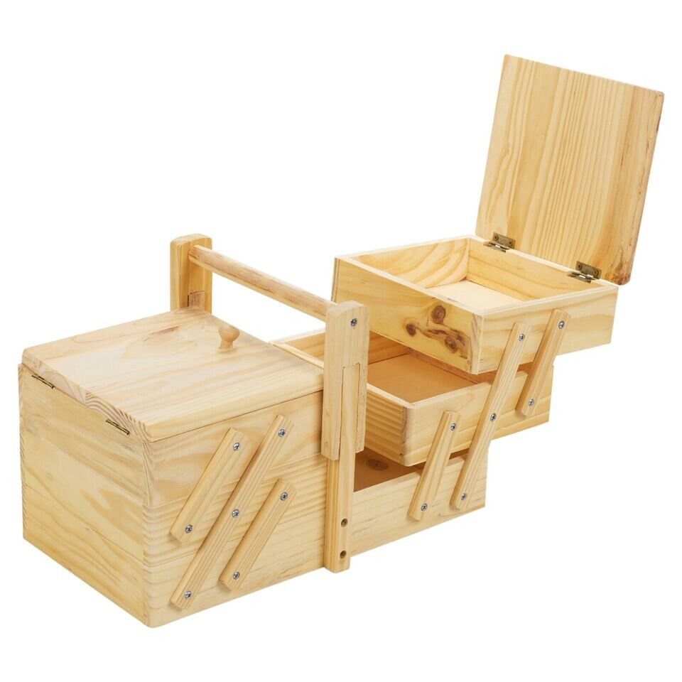 image 1 of 39-PC Sewing Kit with Wooden Sewing Box