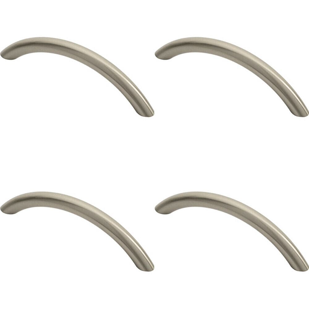 Loops 4x Curved Bow Cabinet Pull Handle 119 x 10mm 96mm Fixing Centres Satin Nickel in Metallics