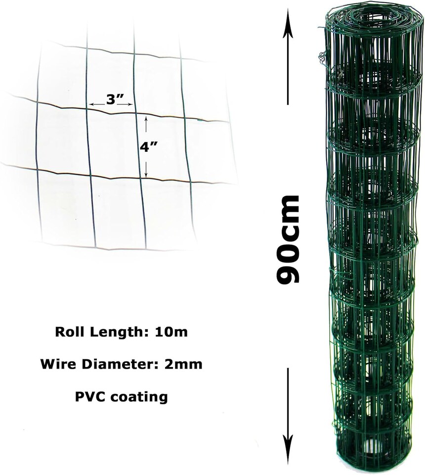 image 1 of Actiaspet - Green PVC Coated Steel Wire Mesh Garden Fencing | 90cm x 10m Roll, 100mm x 75mm Mesh