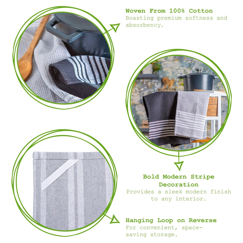 image 1 of Nicola Spring Cotton Tea Towels - 60cm x 40cm - Black - Pack of 4