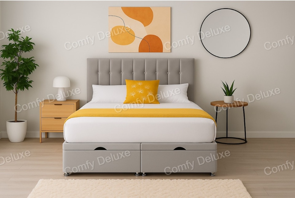 image 1 of Divan Silver Plush Ottoman Lift Up Storage Bed Set 3ft Single With Headboard and Mattress