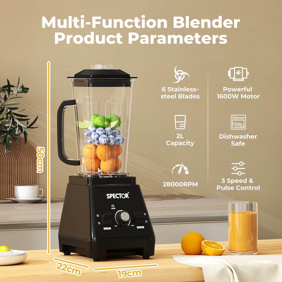image 1 of Spector 2L Commercial Blender Mixer Food Processor | Black | Black