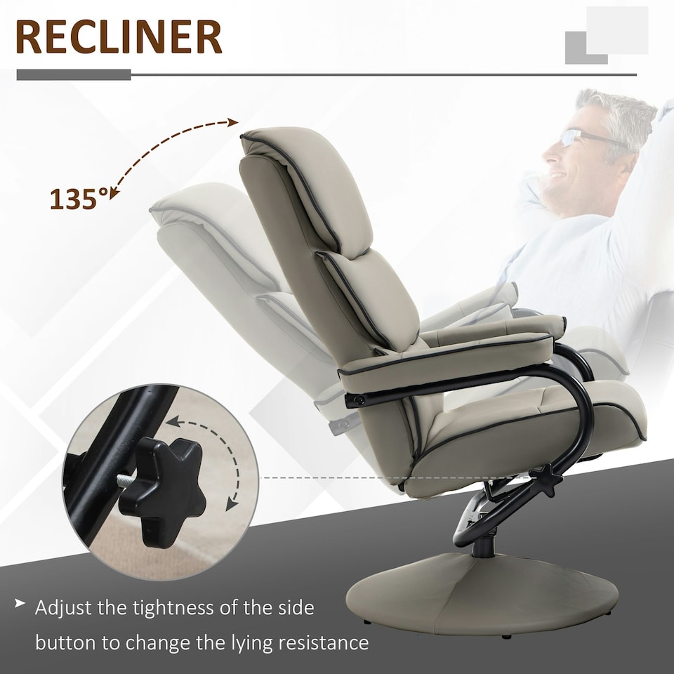 image 1 of HOMCOM Faux Leather Recliner Chair w/ Ottoman Swivel Lounge Seat w/ Footstool