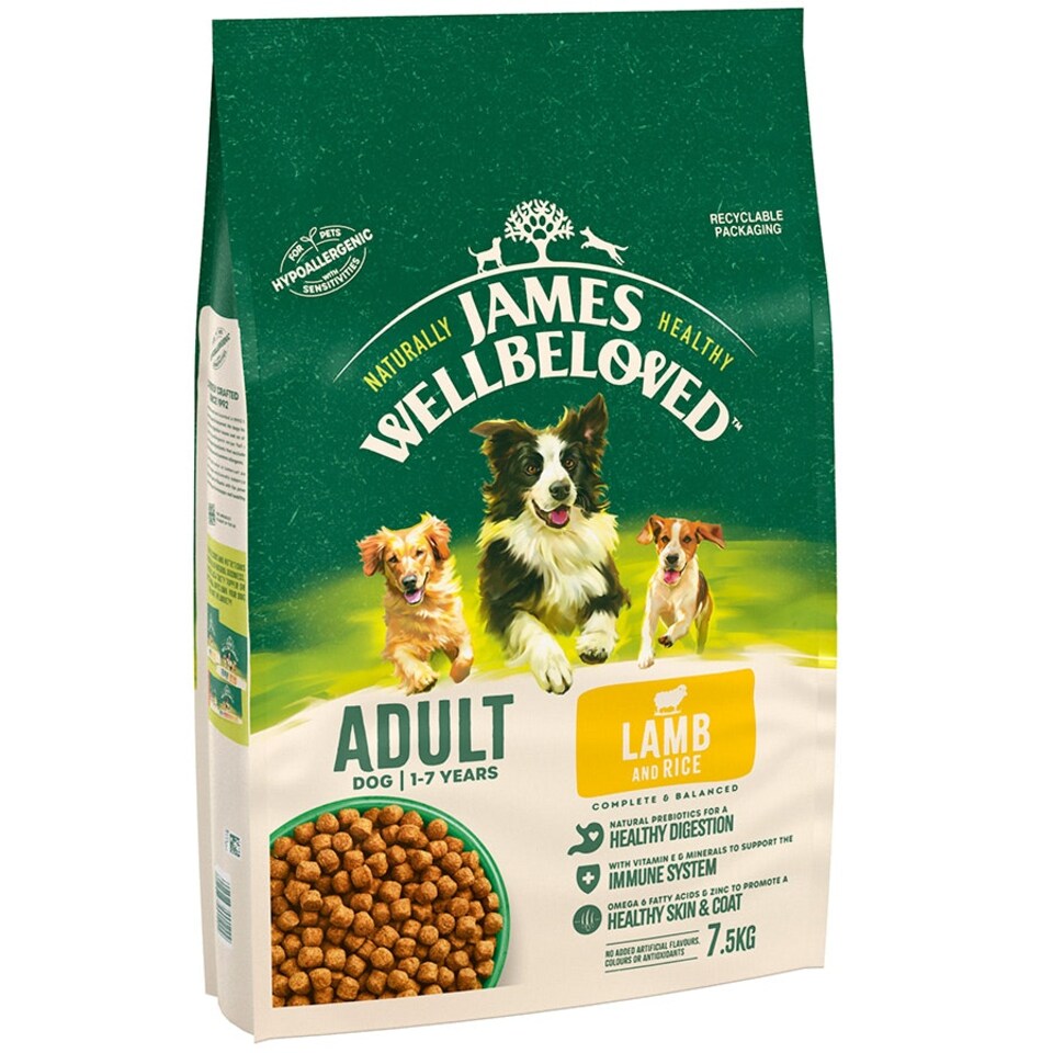 image 1 of James Wellbeloved Adult Dog Maintenance Lamb and Rice Kibble Dog Food 7.5kg