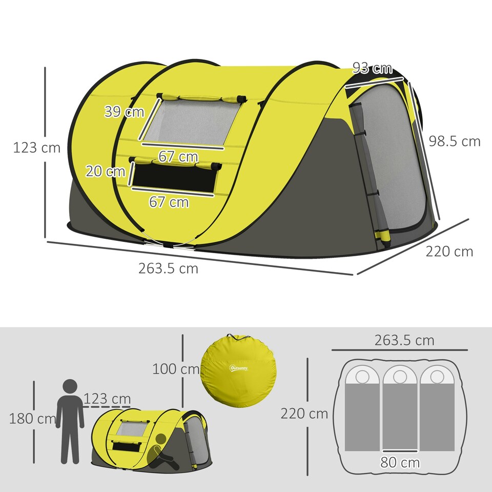 image 1 of Outsunny Camping Tent Dome Pop-up Tent with Windows for 4-5 Person Dark Green