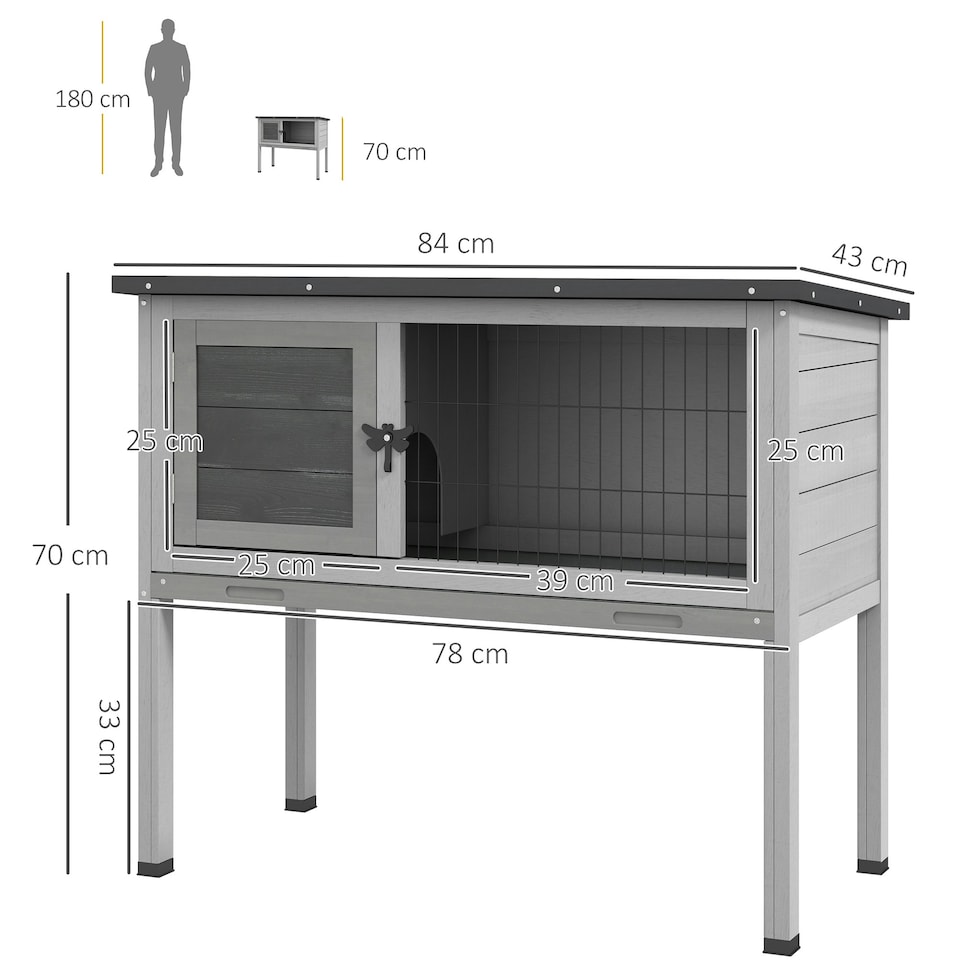 image 1 of PawHut Wooden Guinea Pig Hutch, Small Animal Cage w/ Tray & Roof, Grey