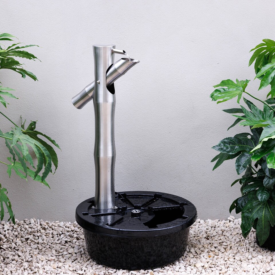 image 1 of Primrose Oriental Style Bamboo Cane Sozu Metal Outdoor Water Feature 94cm