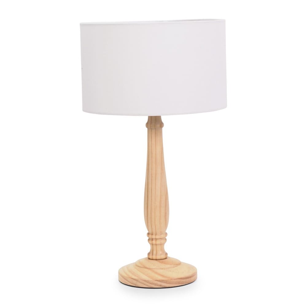 ValueLights Victoria Light Wood Traditional Table Lamp with Fabric Drum Shade & LED Bulb in White