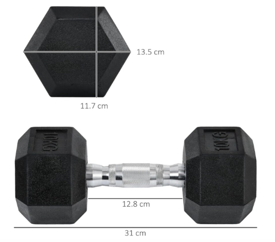 Yaheetech Pair of 10KG Hexagonal Anti-Roll Dumbbells for Strength Workouts | Black | One Size