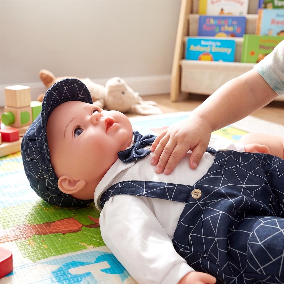 image 1 of BiBi Doll 20" Pebble Baby Doll Boy with Formal Bow Tie Outfit, Sounds & Dummy Toy