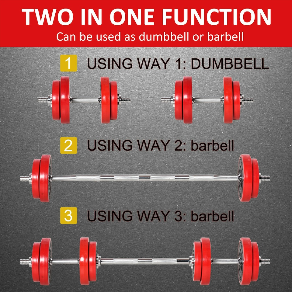 image 1 of HOMCOM 20KGS Dumbbell & Barbell Adjustable Ergonomic Set Exercise in Home Gym Red | Black | Standard