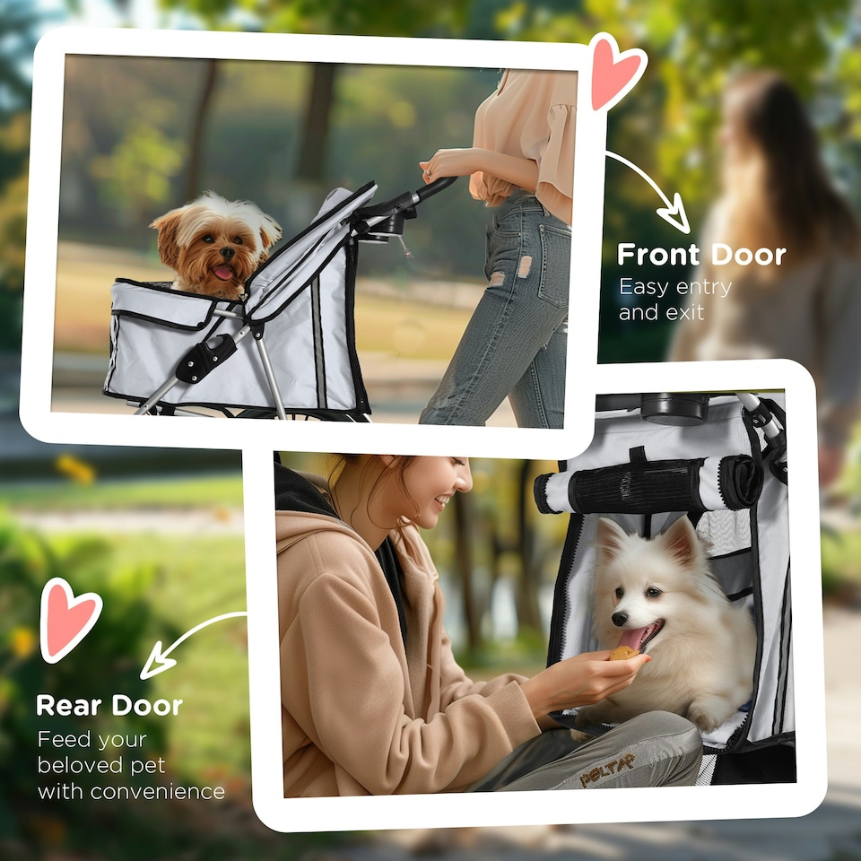 image 1 of PawHut Pet Stroller Carrier Foldable Deluxe Jogger Walk Travel Dog Cat Grey