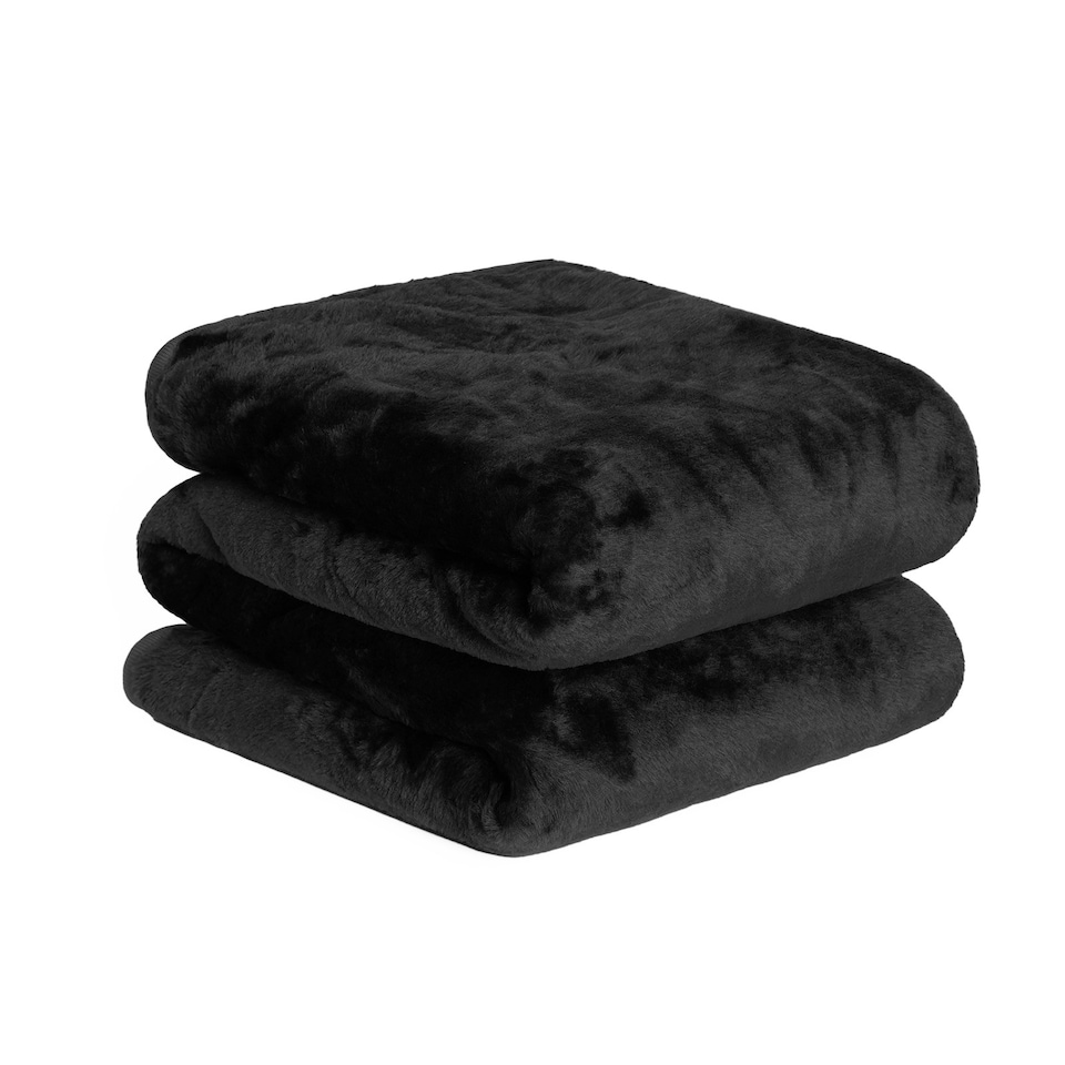 image 1 of Dreamscene Luxury Faux Fur Mink Fleece Blanket, 200x240cm - Black