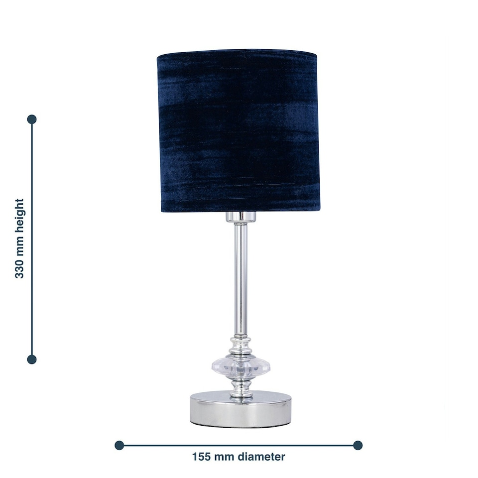 image 1 of First Choice Lighting Set of 2 Chrome Jewelled Table Lamp with Navy Blue Crushed Velvet Shades Chrome | Blue