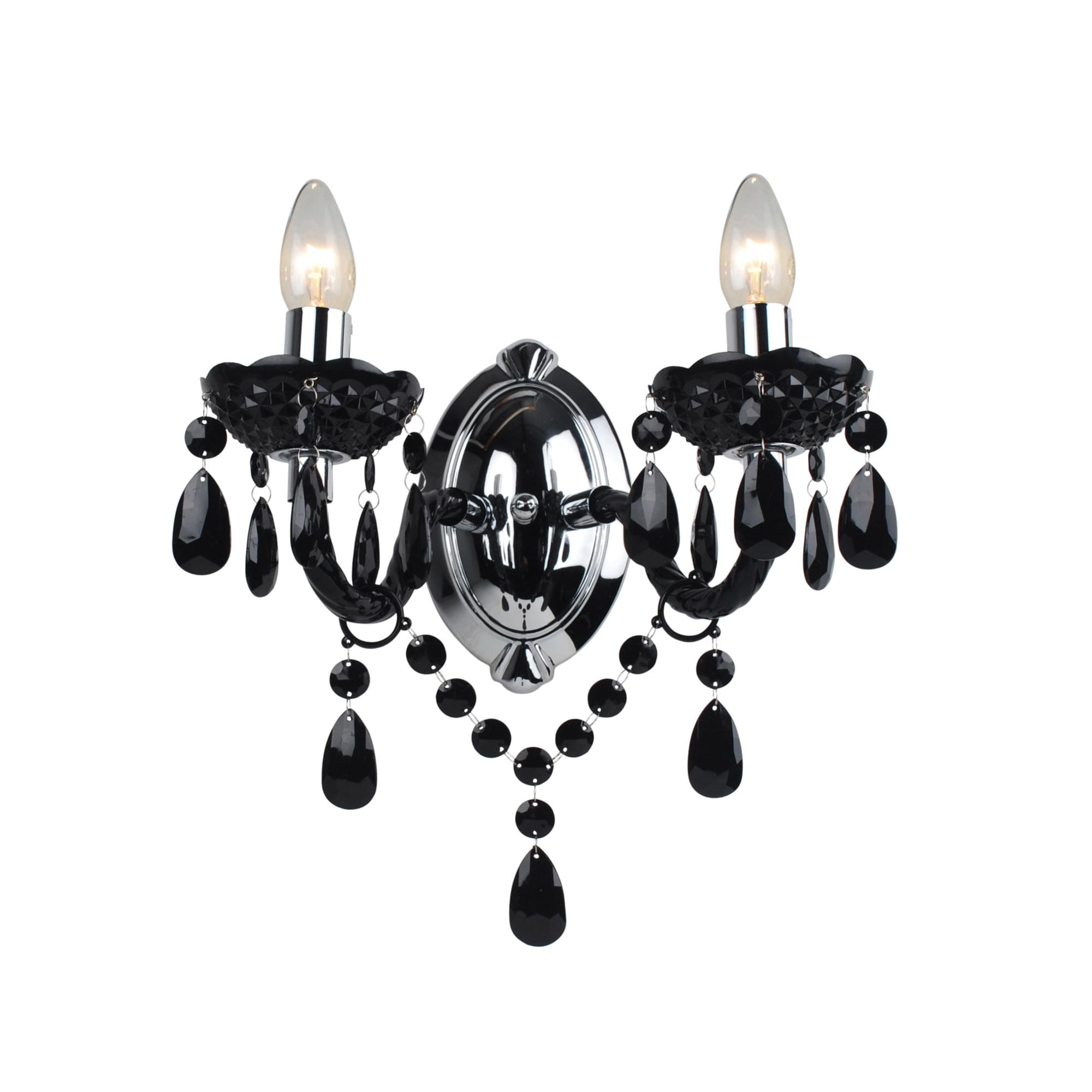 First Choice Lighting Black Acrylic & Chrome Marie Therese Style 2 x 40W Wall Light