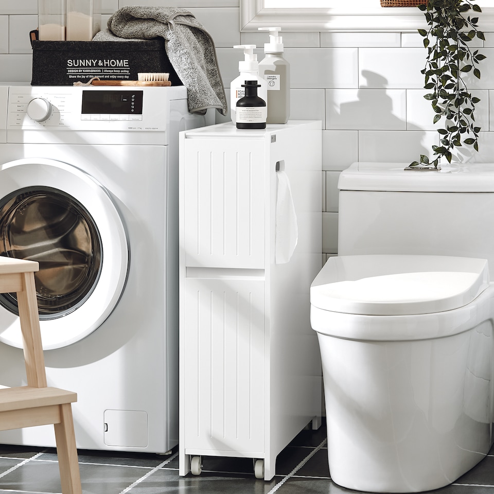 image 1 of SoBuy Narrow Bathroom Cabinet with Wheels, White, 7.9x29.5x23.6 in, 18 kg - BZR111-W