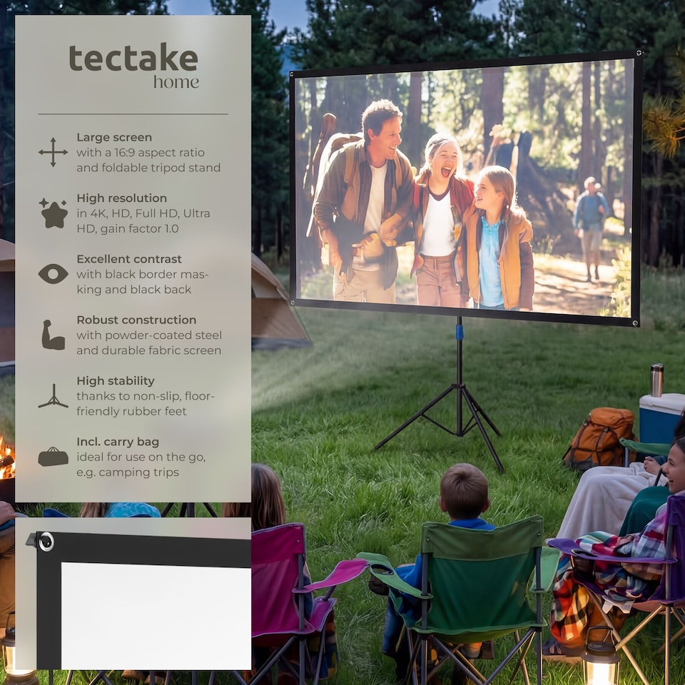 image 1 of Cinema Projector Screen with Foldable Tripod, 16:9, 4K, HD | White | white | L | 1