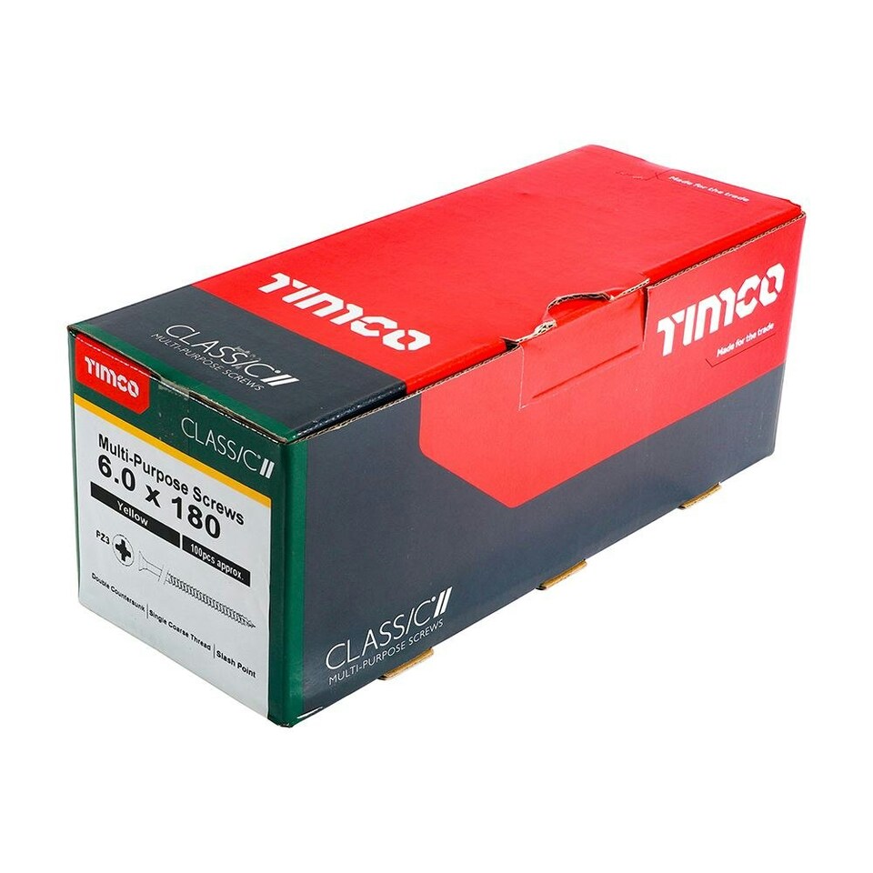 image 1 of Timco - Classic Multi-Purpose Screws - PZ - Double Countersunk - Yellow (Size 6.0 x 180 - 100 Pieces)