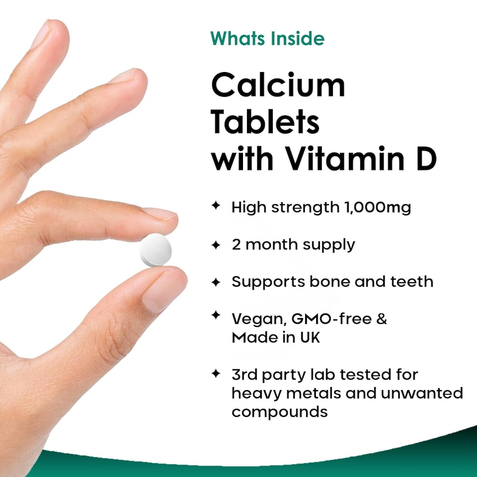 image 1 of Calcium Tablets With Vitamin D - Bones & Joints, and Immune Support - Vegan 120 Tablets