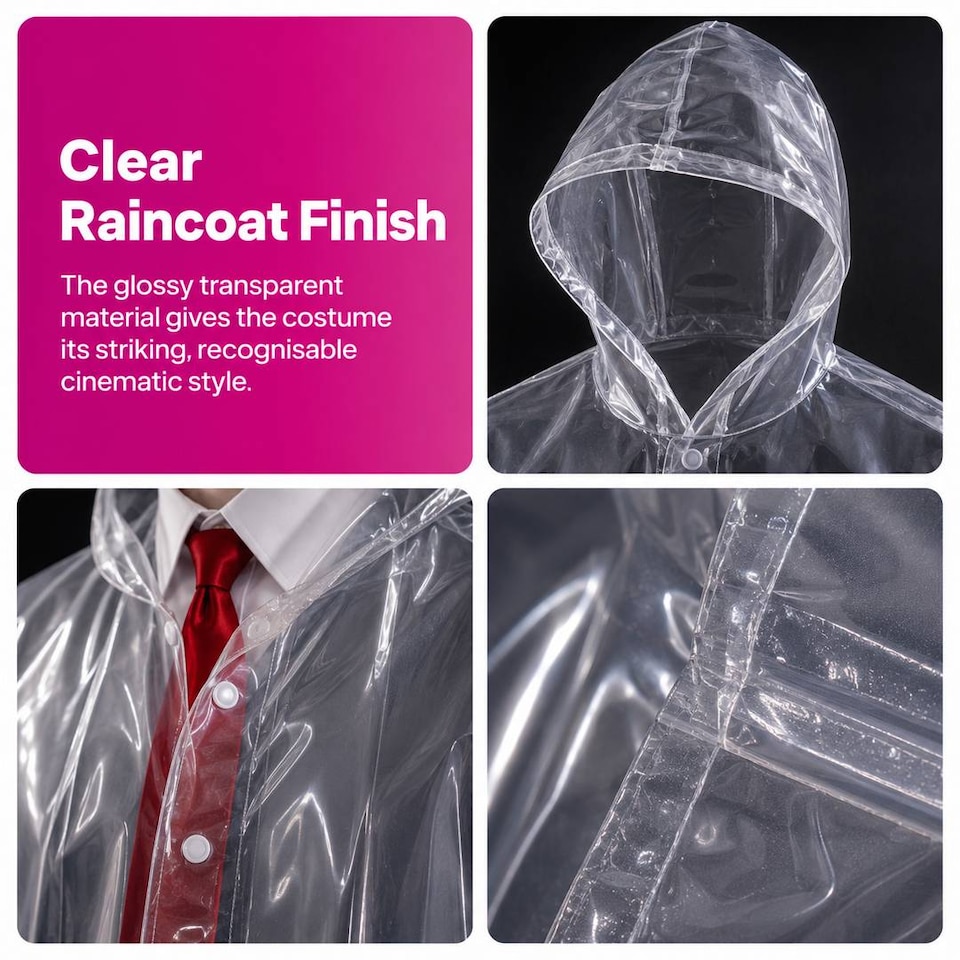 image 1 of Mens Halloween Businessman Serial Killer Costume Set - Raincoat, Tie, Fake Axe & Business Card