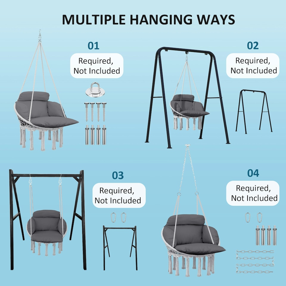 image 1 of Outsunny Hammock Chair, Boho Hanging Swing Chair with Cushion, Dark Grey 