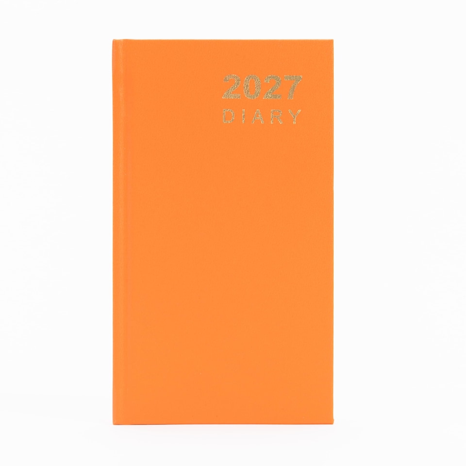 image 1 of 2027 Diary Slim Size - Week to View Hardback Small Planner with Ribbon Bookmark - Premium 70gsm Paper Inside with UK Holidays, World Time Zones (Orange)