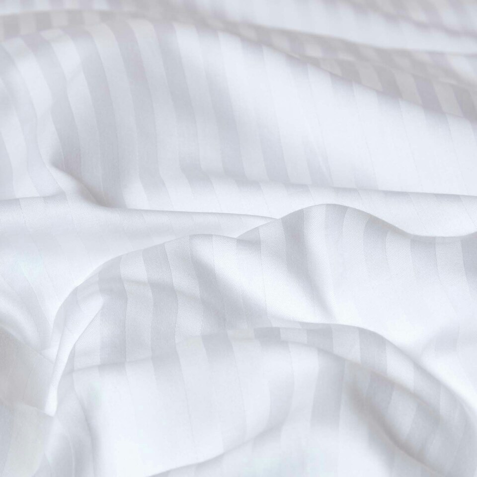 image 1 of Homescapes White Cotton Stripe Cot Bed Duvet Cover Set 330 Thread Count White | One Size