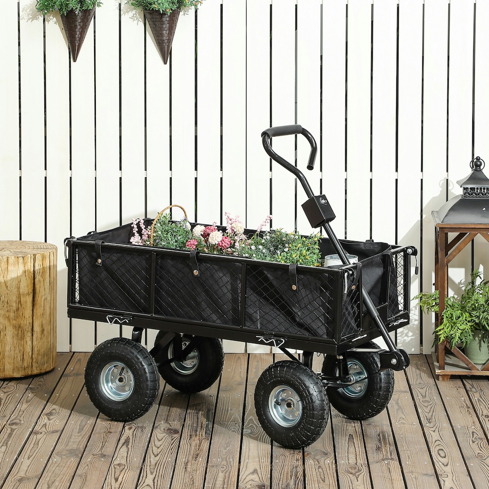 image 1 of Outsunny Garden Cart with Removable Liner, Quick-Release Sides