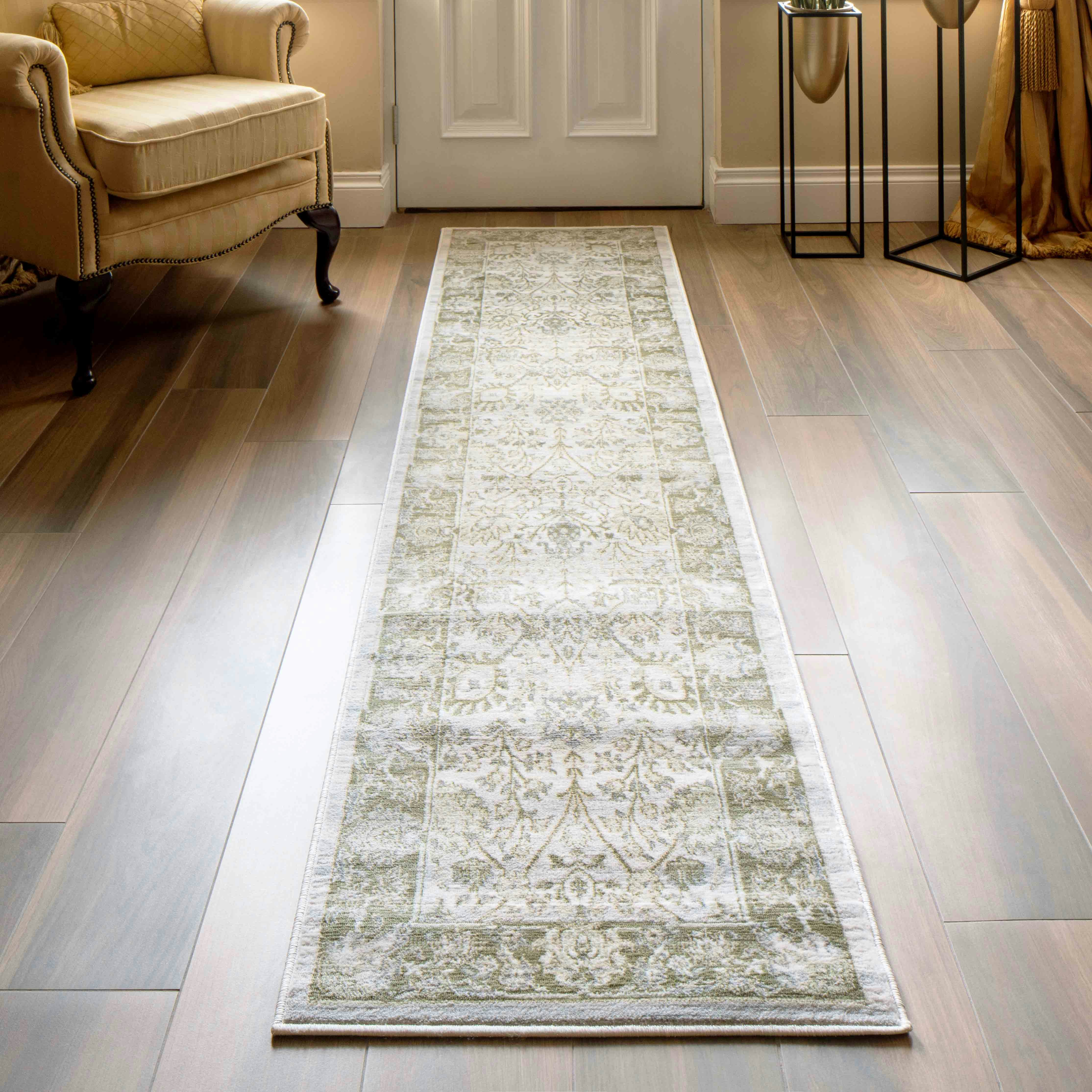 KUKOON Green Vintage Style Floral Hallway Runner Rug 60cm x 240cm | Green