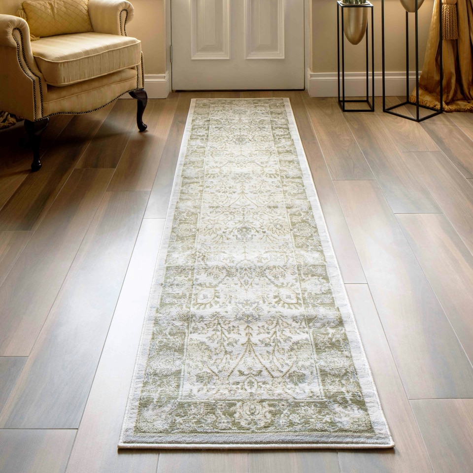 image 1 of KUKOON Green Vintage Style Floral Hallway Runner Rug 60cm x 240cm | Green