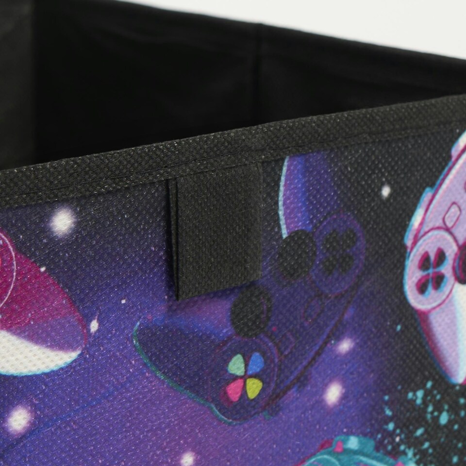 image 1 of OHS 2 Pack Folding Storage Gaming Print Cubes Space Saving Home Bedroom Clothes Toy Organiser | Black