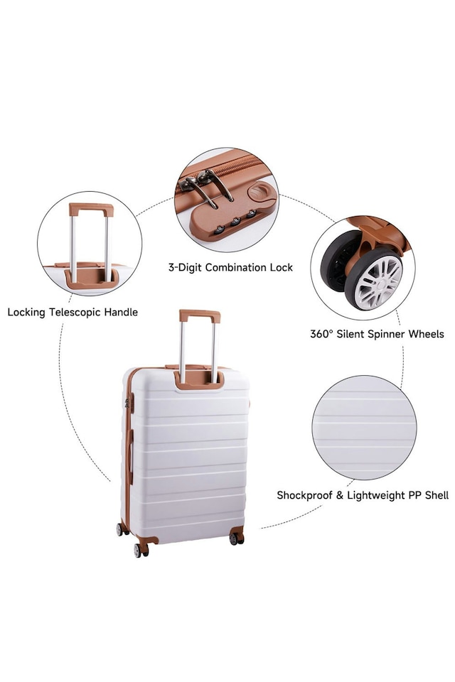 image 1 of Living and Home 4 Wheels Lockable Travel Suitcase Set of 4 - 28+24+20+14 Inch with White Brown | White | 4