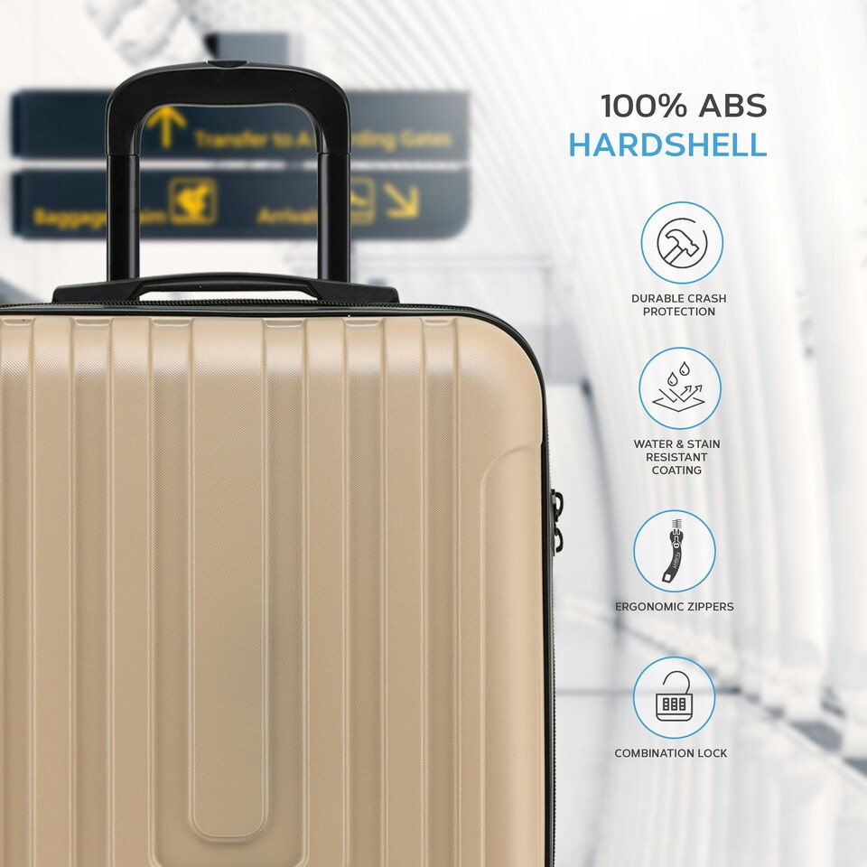 image 1 of Flight Knight Premium Hard Shell Lightweight Cabin Suitcase - 8 Wheels - TSA Lock & USB Port - 100 Airlines Approved Including Ryanair Priority - 55x40x20cm Cream | Champagne | Cabin Bag