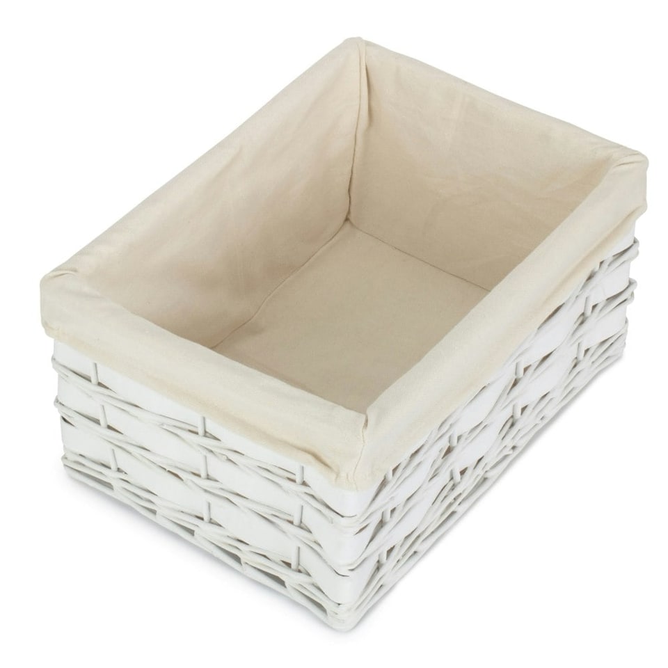 image 1 of Small White Scandi Storage Basket With White Lining | White | White