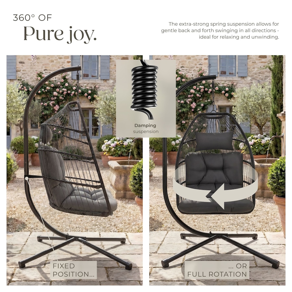 image 1 of Egg Chair Ariane with Swing Seat Frame, Thick Cushions and Protective Cover | Grey | dark grey | 1