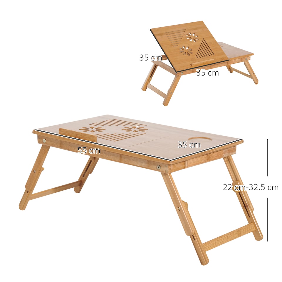 image 1 of HOMCOM Portable Laptop Desk Notebook Tray PC Bed Table Drawer Adjustable Bamboo
