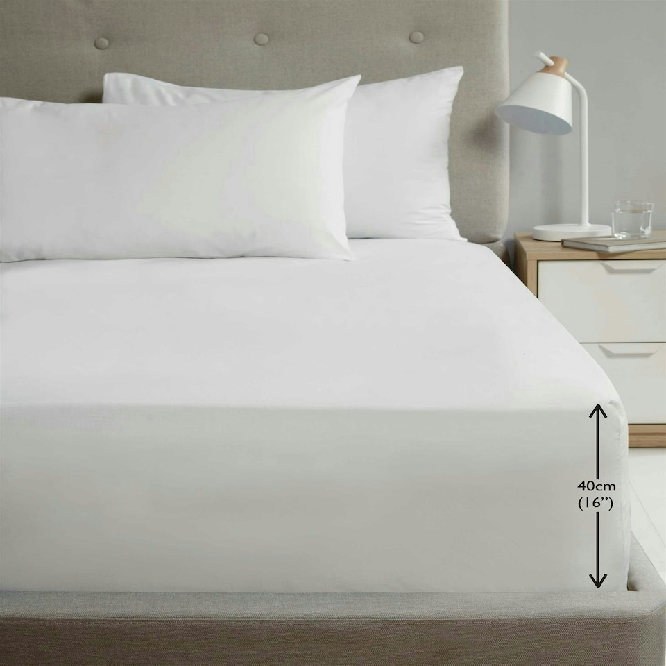 180TC Percale Fitted Sheet and Pillowcase Pair - White - Super King