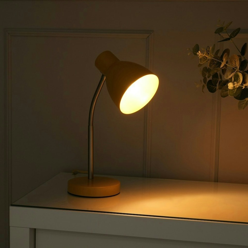 image 1 of ValueLights Keela Mustard Adjustable Flexi Neck Desk Table Lamp with LED Bulb